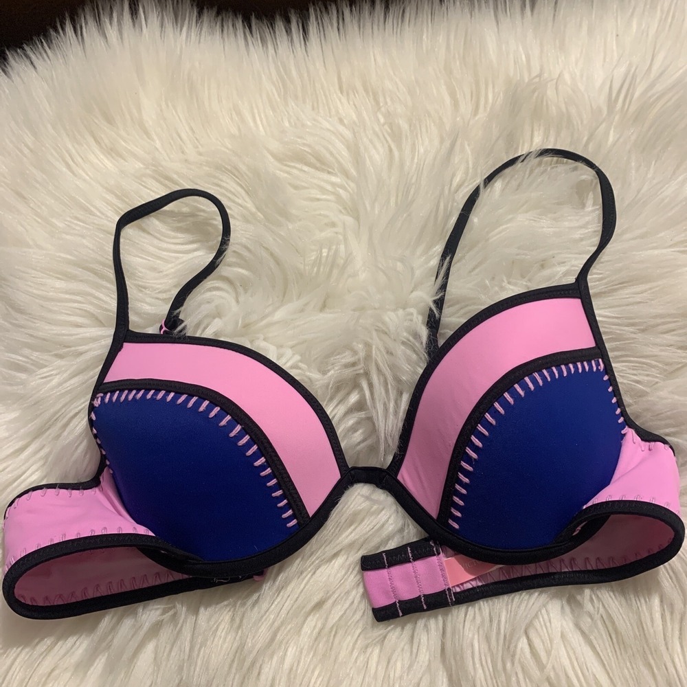 victoria's secret Sexy Bikini Swimming Top 34B Pink Blue Push Up NWOT
